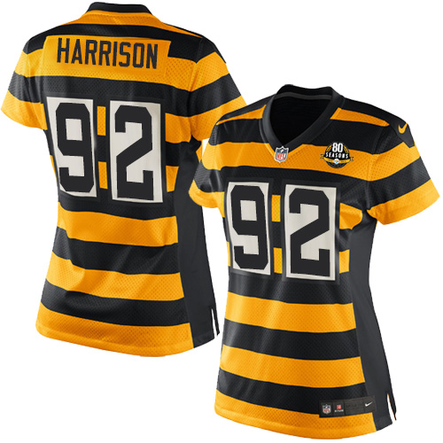 Women's Limited James Harrison 80th Anniversary Nike Jersey Gold/Black Alternate - #92 Throwback NFL Pittsburgh Steelers